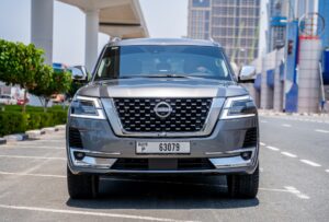 Grey Nissan Patrol LE Platinum rental Dubai