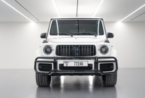 Rent White Mercedes Benz G Class G 63 AMG front view