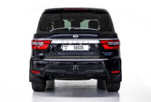 Dynamic Rear view Nissan Patrol LE Platinum (Black)