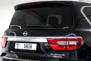 Rear view of Black Nissan Patrol LE Platinum