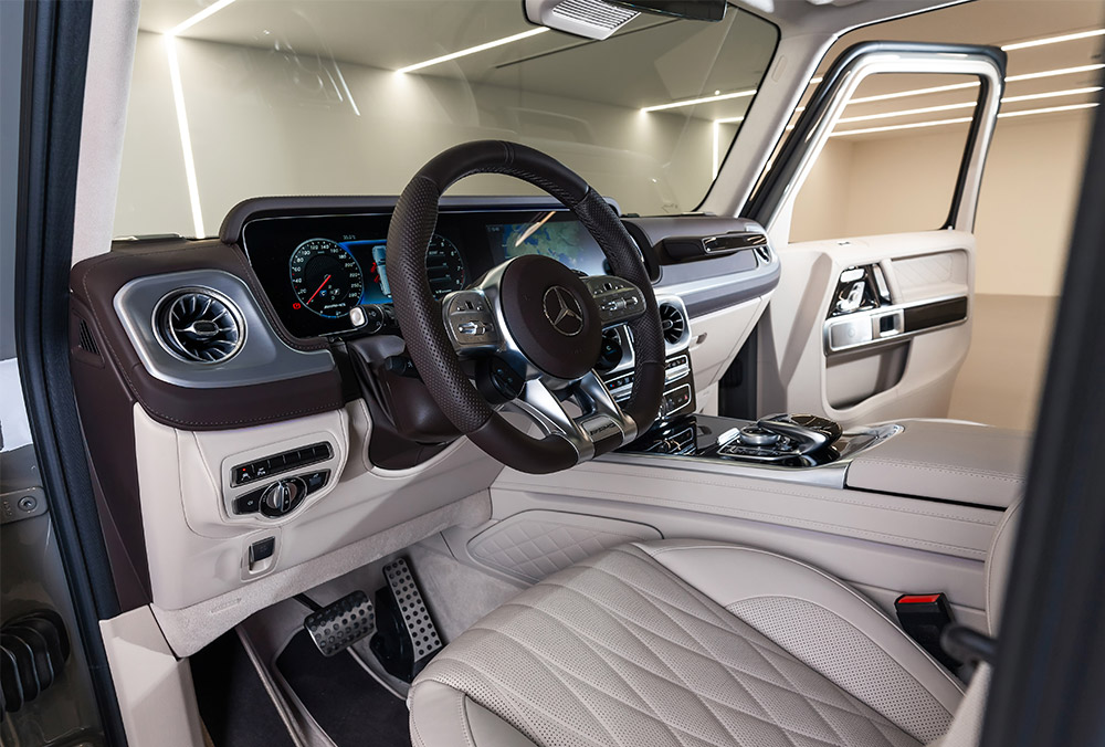 Grey Mercedes Benz G Class G 63 AMG interior side view