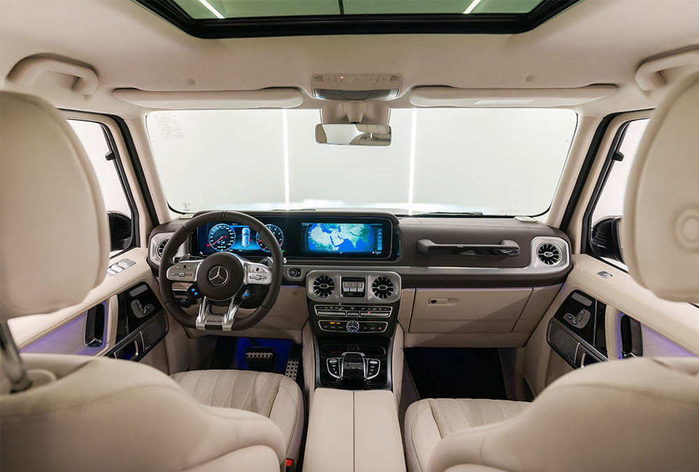 Grey Mercedes Benz G Class G 63 AMG interior wide view