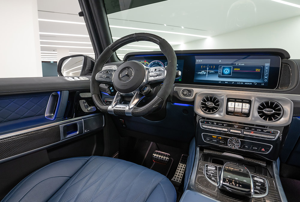 Rent White Mercedes Benz G Class G 63 AMG interior view