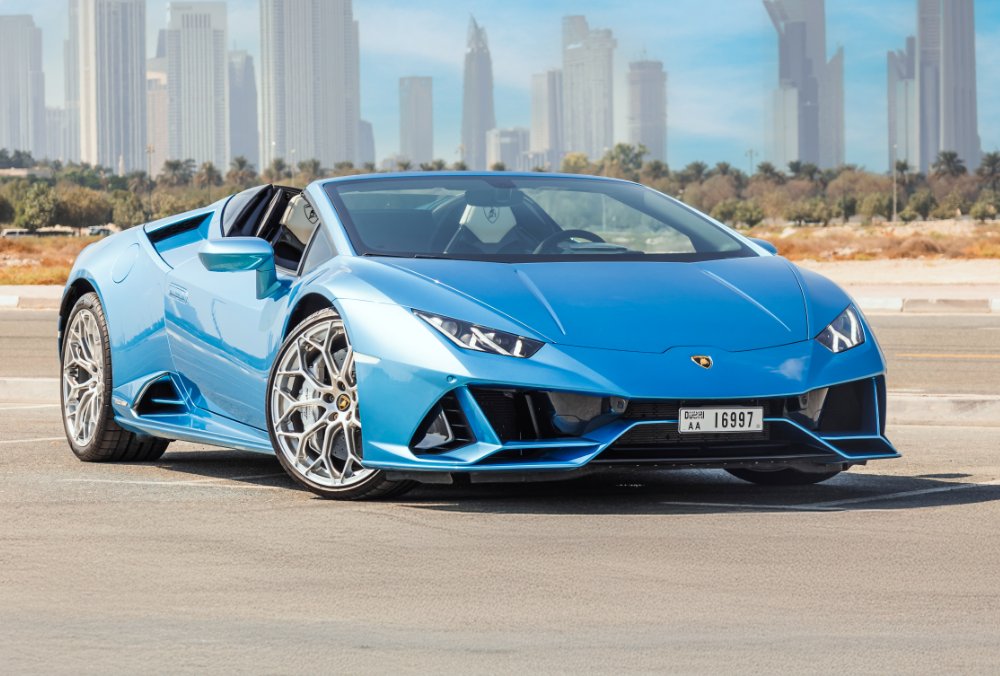 Lamborghini Huracan EVO Spyder for rent in Dubai with POF Rental