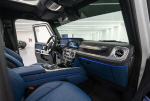 Rent White Mercedes Benz G Class G 63 AMG interior side view
