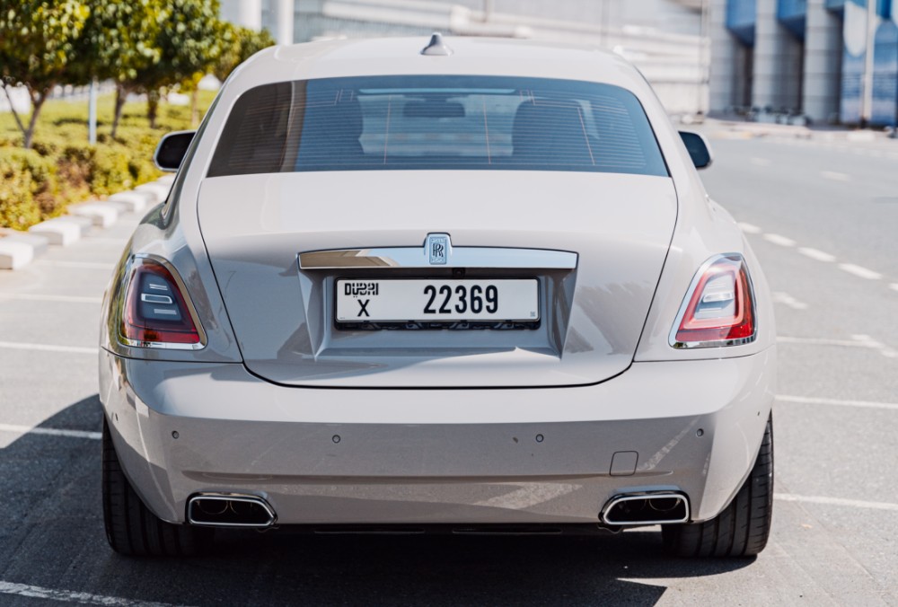 Rear View of Grey Rolls-Royce Ghost