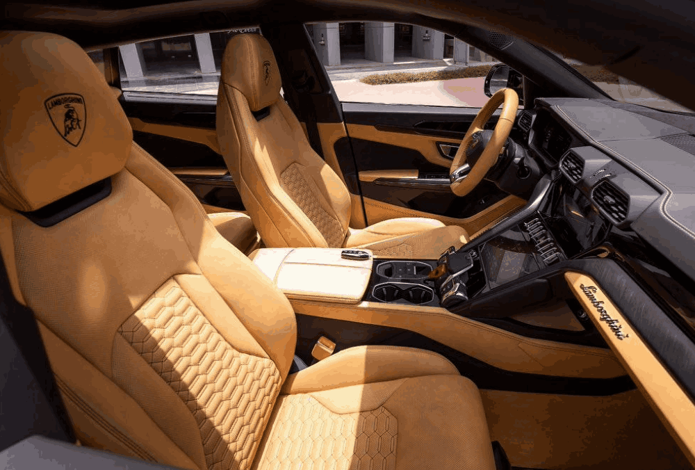 Blue Lamborghini Urus front seats