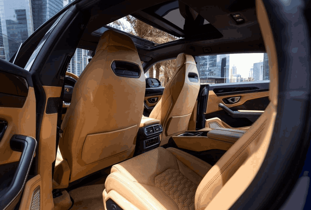 Blue Lamborghini Urus rear leather seats