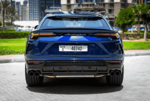 Blue Lamborghini Urus rear view