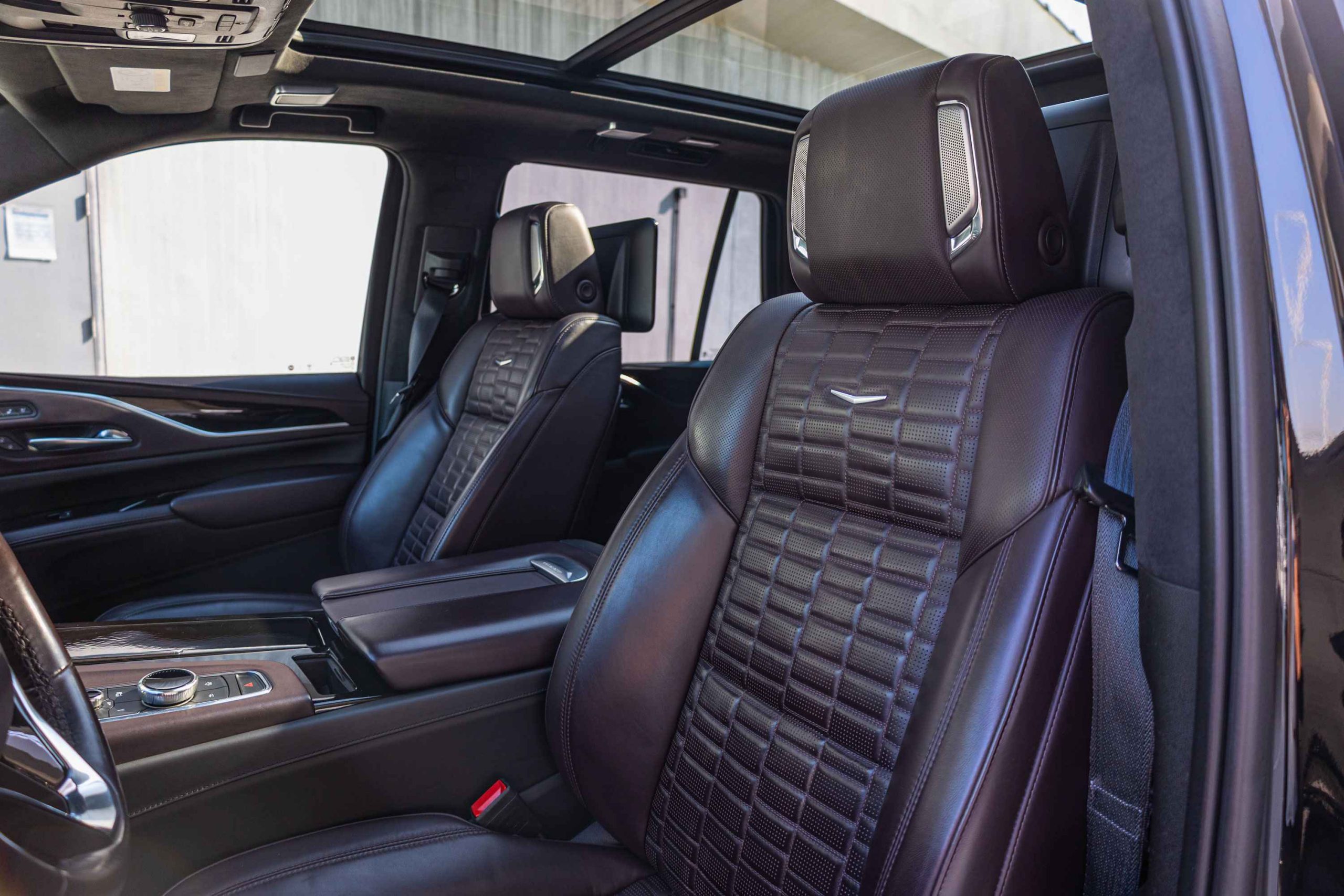 Black Cadillac Escalade Sport Platinum front seat view