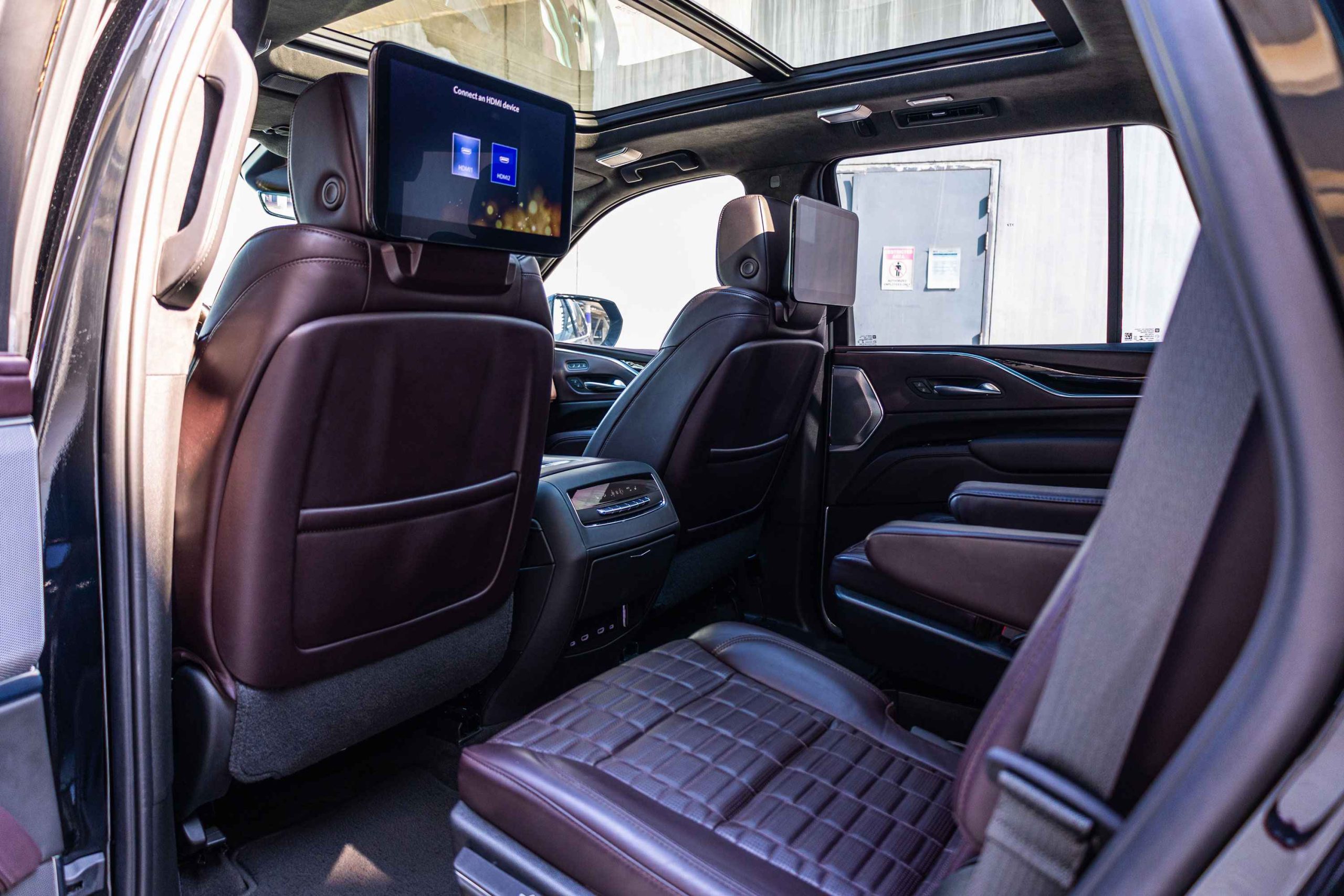 Black Cadillac Escalade Sport Platinum rear seats