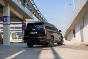 Black Cadillac Escalade Sport Platinum rear view