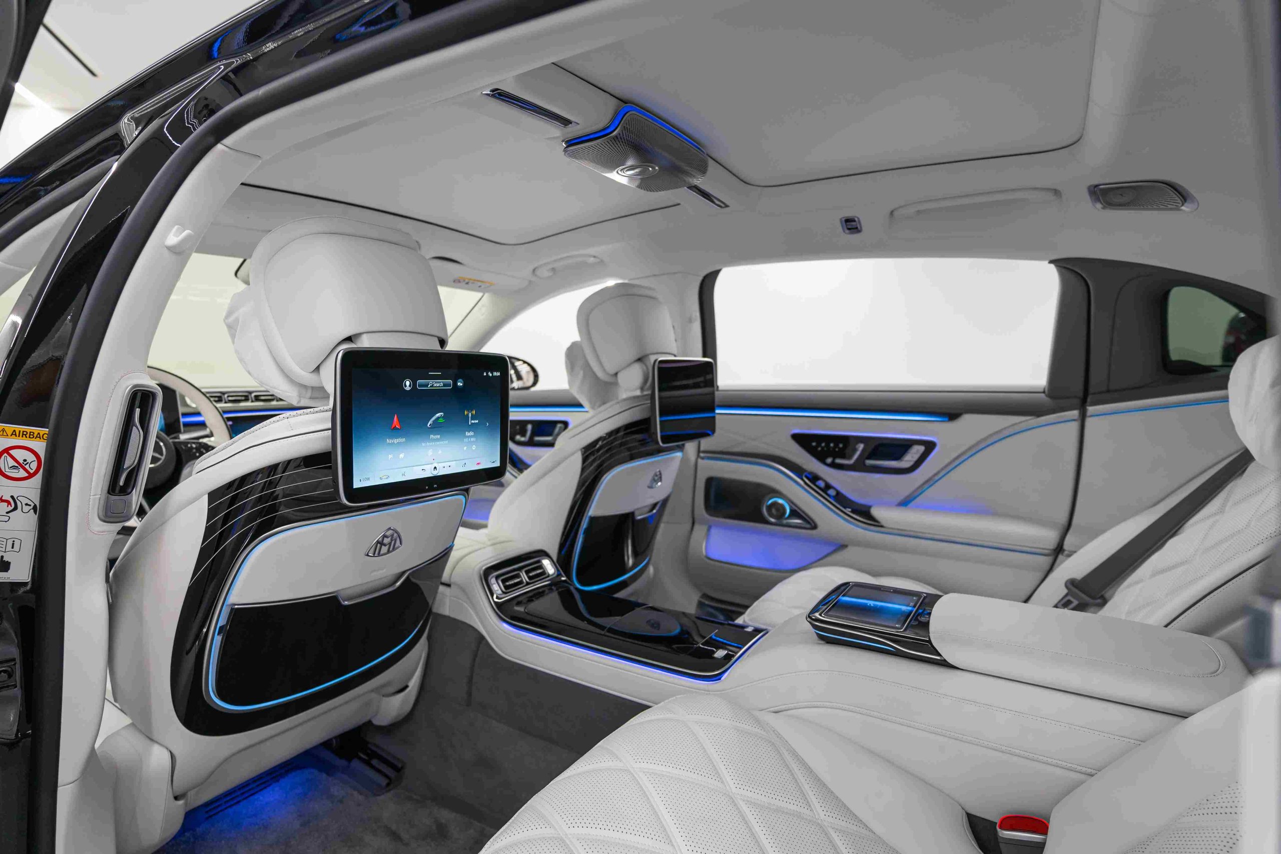 Black Mercedes Maybach S680 rear seat view