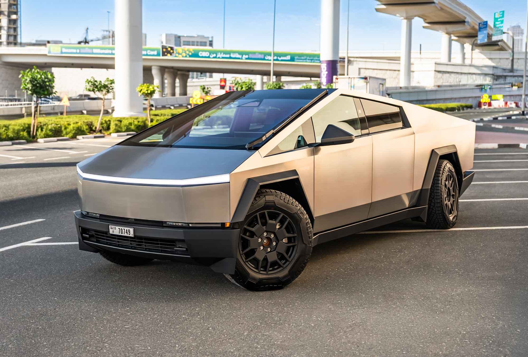 Tesla Cybertruck electric truck available for rent in Dubai by POF Rental