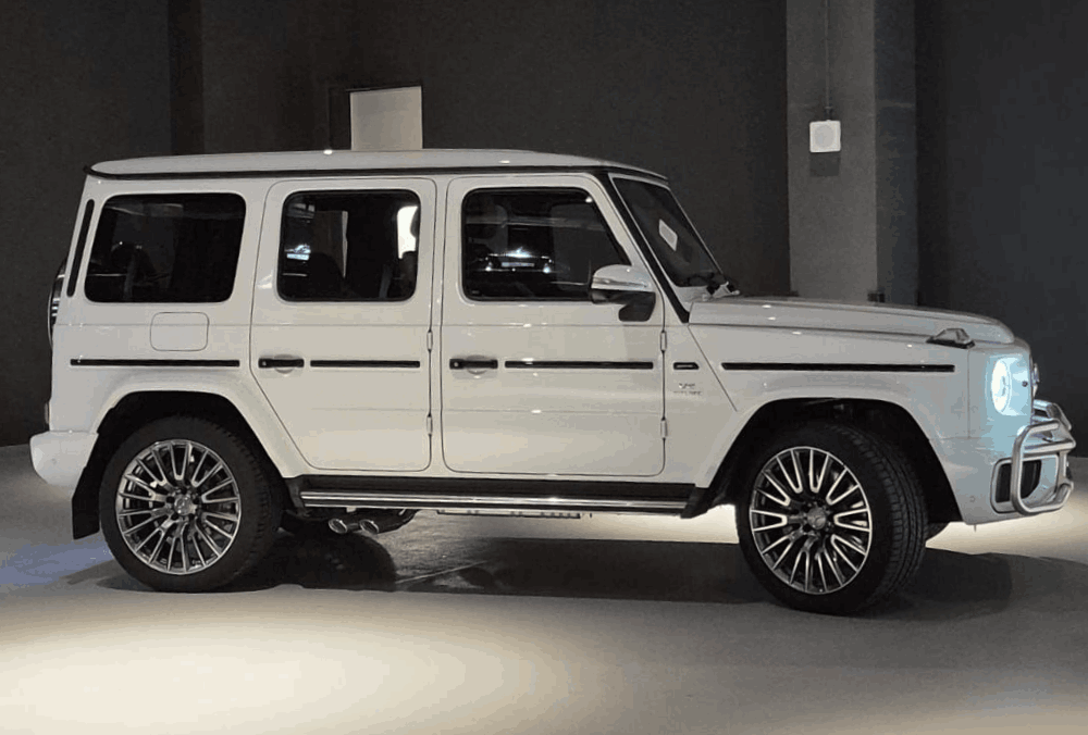 White Mercedes G63 AMG side view