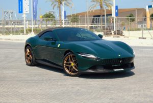 Green Ferrari Roma Spider side view