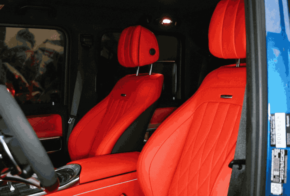 Blue Mercedes G63 AMG front seat view