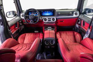 White 2025 4.0L V8 Mercedes G63 AMG cockpit view