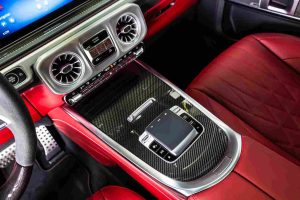 White 2025 4.0L V8 Mercedes G63 AMG gear selector
