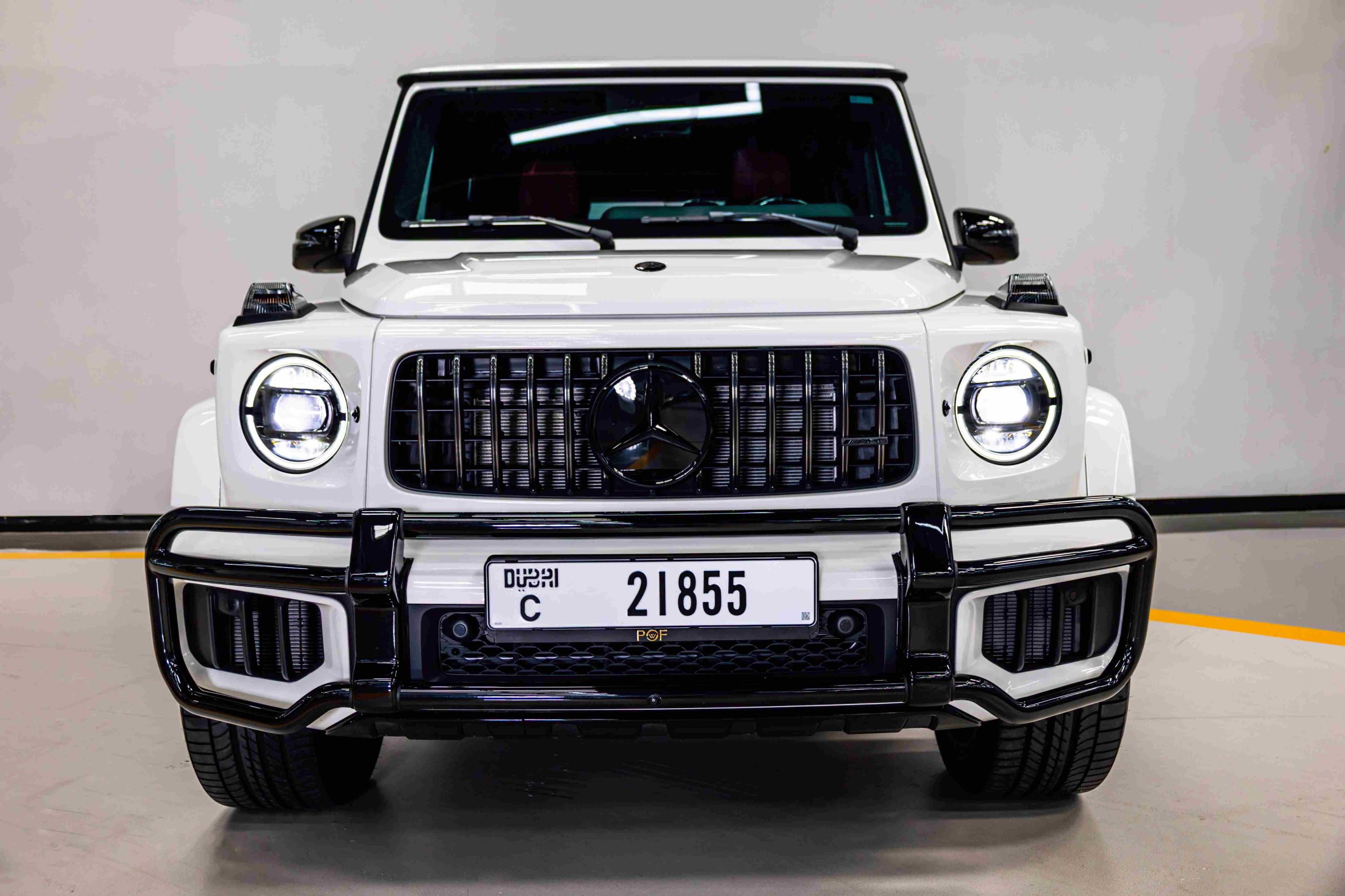 White 2025 4.0L V8 Mercedes G63 AMG headlights
