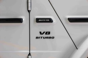 White 2025 4.0L V8 Mercedes G63 AMG biturbo engine